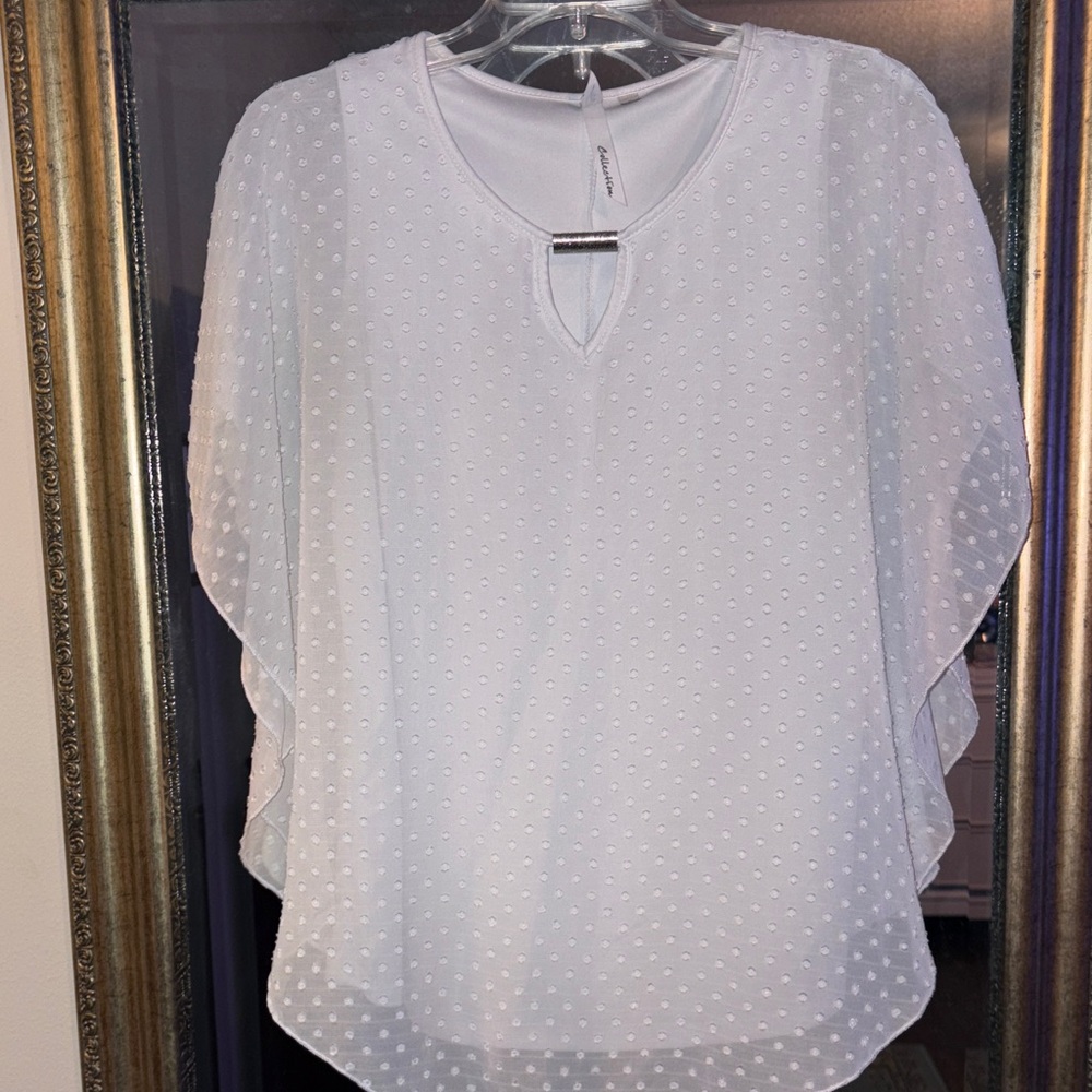 NY Collection White Blouse with Polka Dot Texture